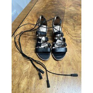 Madewell Women's 7.5 Black Leather Gladiator Block Heeled Sandals Calf Lace